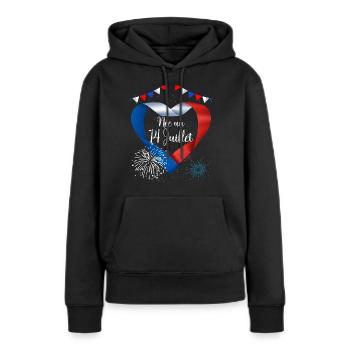 Anniversaire Femme Née 14 Juillet Fête Nationale - Sweat à capuche Premium bio Femme - noir - Devant - Julia (174cm)