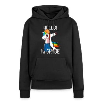 Licorne de l’école élémentaire de première année de 1ère année - Sweat à capuche Premium bio Femme - noir - Devant - Julia (174cm)