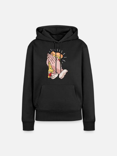 Beten für Pizza - Frauen Premium Bio Hoodie - Schwarz