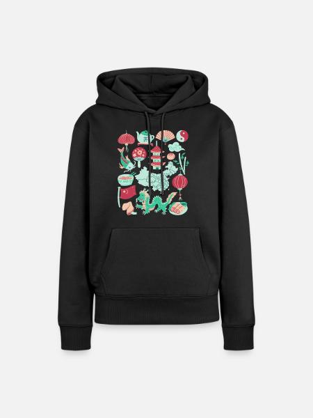 China - Frauen Premium Bio Hoodie - Schwarz