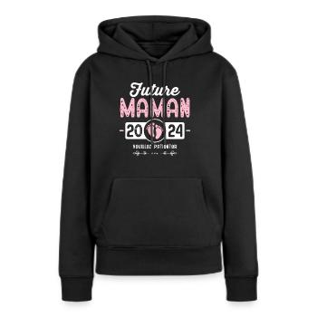 Future Maman 2024 Cadeau Nouvelle Naissance Maman - Sweat à capuche Premium bio Femme - noir - Devant - Julia (174cm)