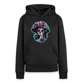 La Catrina - Sweat à capuche Premium bio Femme - noir - Devant - Julia (174cm)
