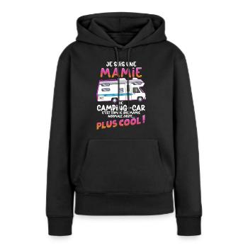 Mamie Camping-car Pour Maman Retraitée Cool - Sweat à capuche Premium bio Femme - noir - Devant - Julia (174cm)