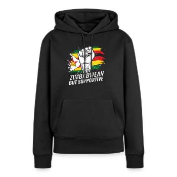 Not Zimbabwean But Supportive Zimbabwe Flag - Frauen Premium Bio Hoodie - Schwarz - Vorne - Julia (174cm)
