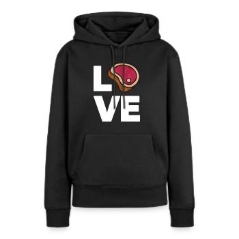 Steak - Frauen Premium Bio Hoodie - Schwarz - Vorne - Julia (174cm)
