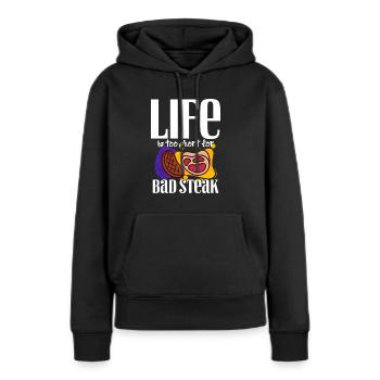 Steak - Frauen Premium Bio Hoodie - Schwarz - Vorne - Julia (174cm)