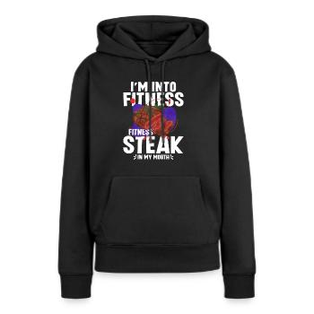 Steak - Frauen Premium Bio Hoodie - Schwarz - Vorne - Julia (174cm)