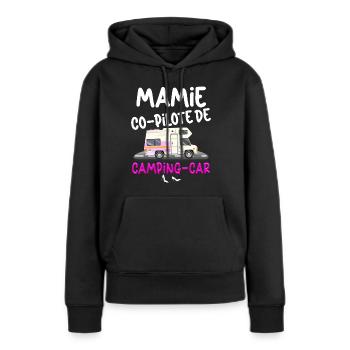 Mamie Camping-car Humour Camping Randonnée - Sweat à capuche Premium bio Femme - noir - Devant - Julia (174cm)