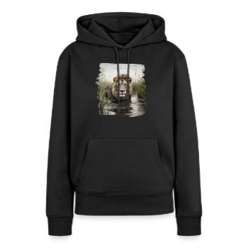 Lion lion réaliste lion - Sweat à capuche Premium bio Femme - noir - Devant - Julia (174cm)
