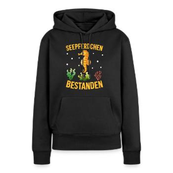 Seepferdchen bestanden - Frauen Premium Bio Hoodie - Schwarz - Vorne - Julia (174cm)
