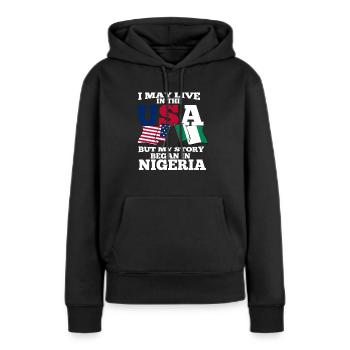 Nigéria - Sweat à capuche Premium bio Femme - noir - Devant - Julia (174cm)