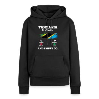 Tanzanie - Sweat à capuche Premium bio Femme - noir - Devant - Julia (174cm)