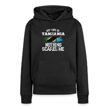 Tanzanie - Sweat à capuche Premium bio Femme - noir - Devant - Julia (174cm)