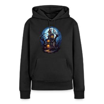 Maison hantée d’Halloween - Sweat à capuche Premium bio Femme - noir - Devant - Julia (174cm)