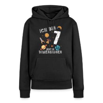 Ich bin 7 Auf in neue Dimensionen 7. Geburtstag - Frauen Premium Bio Hoodie - Schwarz - Vorne - Julia (174cm)