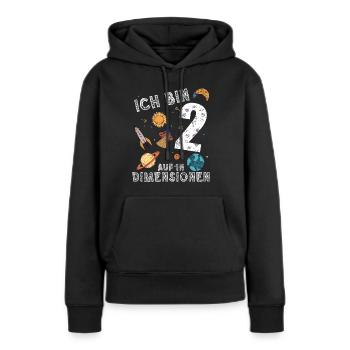 Ich bin 2 Auf in neue Dimensionen 2. Geburtstag - Frauen Premium Bio Hoodie - Schwarz - Vorne - Julia (174cm)