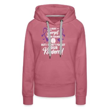 Oubliez votre nom mais pas votre gentillesse - - Sweat à capuche Premium bio Femme - mauve - Devant - Isabella (175cm)