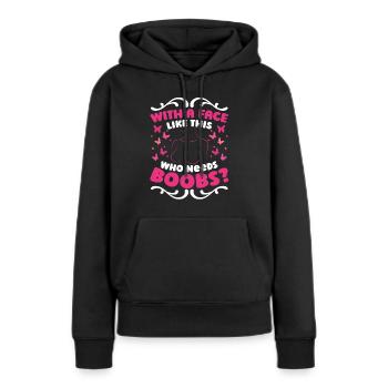 Brustkrebs-Anstecker Schleife - Frauen Premium Bio Hoodie - Schwarz - Vorne - Julia (174cm)