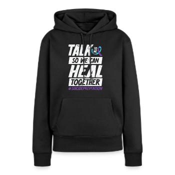 Sensibilisation à la prévention du suicide 988 - Sweat à capuche Premium bio Femme - noir - Devant - Julia (174cm)