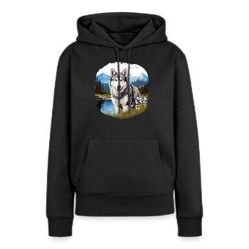Husky - Frauen Premium Bio Hoodie - Schwarz - Vorne - Julia (174cm)