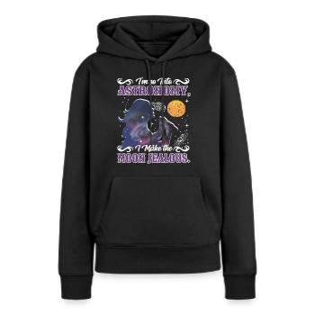 Je suis tellement passionné d’astronomie que je rends la lune jalouse. - Sweat à capuche Premium bio Femme - noir - Devant - Julia (174cm)