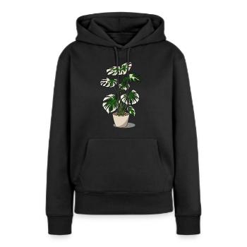 Monstera panaché - Sweat à capuche Premium bio Femme - noir - Devant - Julia (174cm)