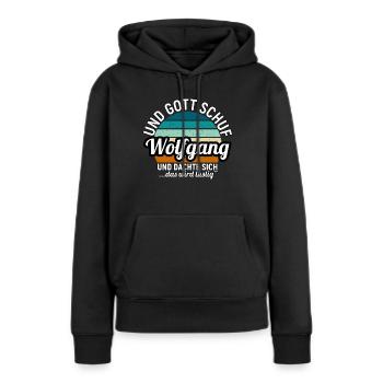 Wolfgang - Frauen Premium Bio Hoodie - Schwarz - Vorne - Julia (174cm)