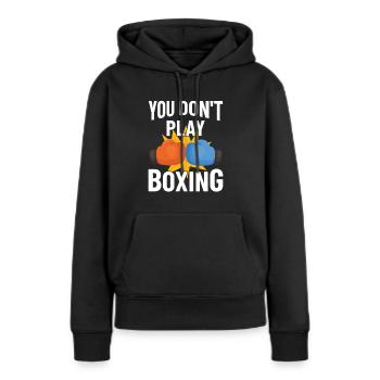 Boxe combattant, boxe, idée cadeau boxe - Sweat à capuche Premium bio Femme - noir - Devant - Julia (174cm)