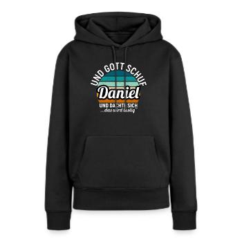 David - Frauen Premium Bio Hoodie - Schwarz - Vorne - Julia (174cm)
