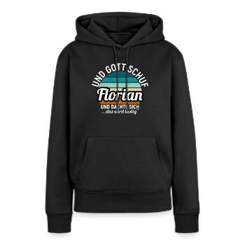 Franz - Frauen Premium Bio Hoodie - Schwarz - Vorne - Julia (174cm)