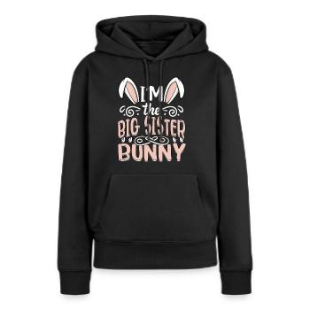 Je suis la grande sœur lapin - Sweat à capuche Premium bio Femme - noir - Devant - Julia (174cm)