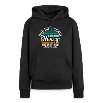 Henry - Frauen Premium Bio Hoodie - Schwarz - Vorne - Julia (174cm)