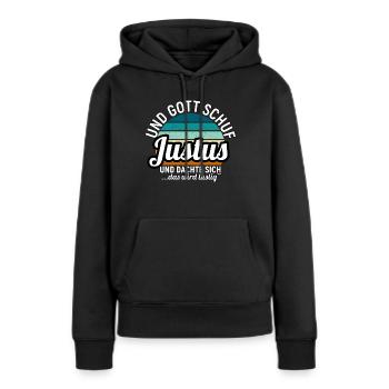 Justus - Frauen Premium Bio Hoodie - Schwarz - Vorne - Julia (174cm)