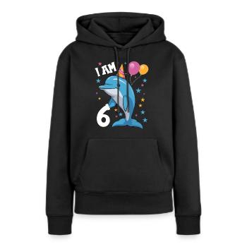 J'ai 6 ans Delfine Delfin 6ème anniversaire - Sweat à capuche Premium bio Femme - noir - Devant - Julia (174cm)