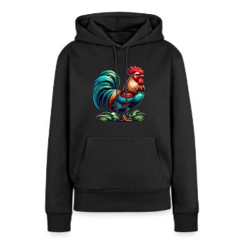 Belle image de coq - Sweat à capuche Premium bio Femme - noir - Devant - Julia (174cm)