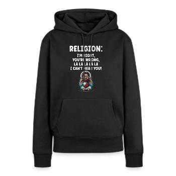 Drôle Anti Religion Athée Agnostique - Sweat à capuche Premium bio Femme - noir - Devant - Julia (174cm)