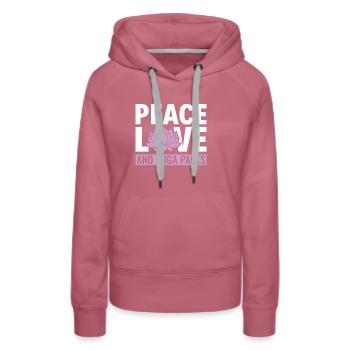 Pantalon Peace Love & Yoga - Professeur de Yoga - Sweat à capuche Premium bio Femme - mauve - Devant - Isabella (175cm)