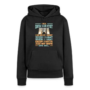 Analyste de données en science des données - Sweat à capuche Premium bio Femme - noir - Devant - Julia (174cm)