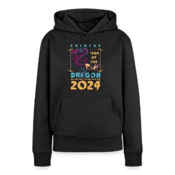 Chinesisches Jahr des Drachen 2024 Chinesisches - Frauen Premium Bio Hoodie - Schwarz - Vorne - Julia (174cm)