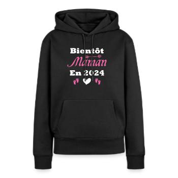 Bientôt future Maman 2024 - Sweat à capuche Premium bio Femme - noir - Devant - Julia (174cm)