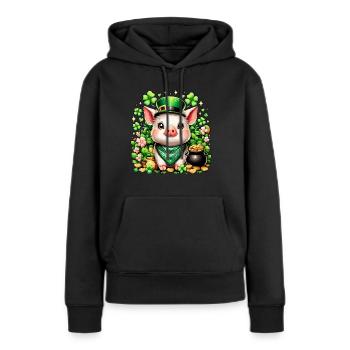 Glücksschwein Silvester Neujahr Schweinchen - Frauen Premium Bio Hoodie - Schwarz - Vorne - Julia (174cm)