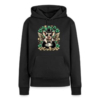 Glücksschwein Silvester Neujahr - Frauen Premium Bio Hoodie - Schwarz - Vorne - Julia (174cm)