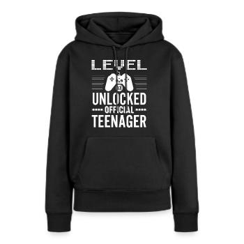 Niveau officiel Teenager 13 débloqué pour les joueurs 13 - Sweat à capuche Premium bio Femme - noir - Devant - Julia (174cm)