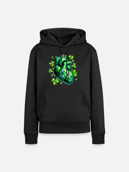 Anatomisches Herz mit Kleeblättern - Frauen Premium Bio Hoodie - Schwarz