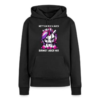 Sympa je peux aussi apporter mais rien n’apporte - Sweat à capuche Premium bio Femme - noir - Devant - Julia (174cm)