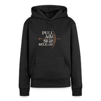 Pull Aim Sigh Release - Archer Bow - Sweat à capuche Premium bio Femme - noir - Devant - Julia (174cm)