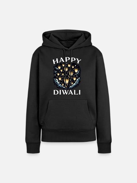 Happy Diwali - Frauen Premium Bio Hoodie - Schwarz