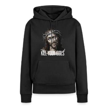 Jésus tue tes idoles - Sweat à capuche Premium bio Femme - noir - Devant - Julia (174cm)
