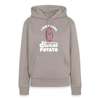 Légumes-racines de patates douces - Sweat à capuche Premium bio Femme - taupe - Devant - Julia (174cm)