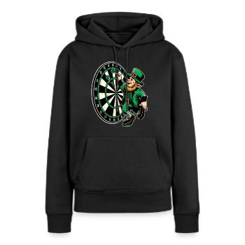 Fléchettes jouant du lutin (lutin irlandais) - Sweat à capuche Premium bio Femme - noir - Devant - Julia (174cm)